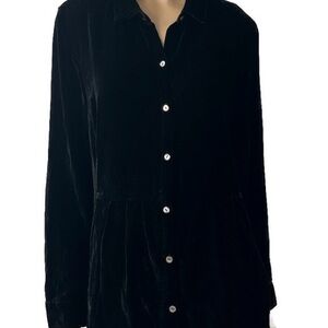 J. Jill Y2K 90s Black Velvet Button-Up Shirt XL